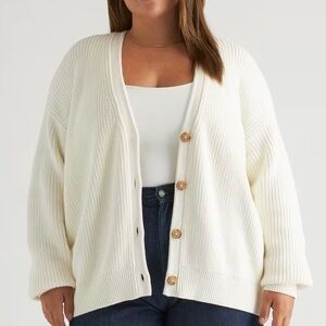 Quince Ivory 100% Organic Cotton Fisherman Oversized Boyfriend Cardigan